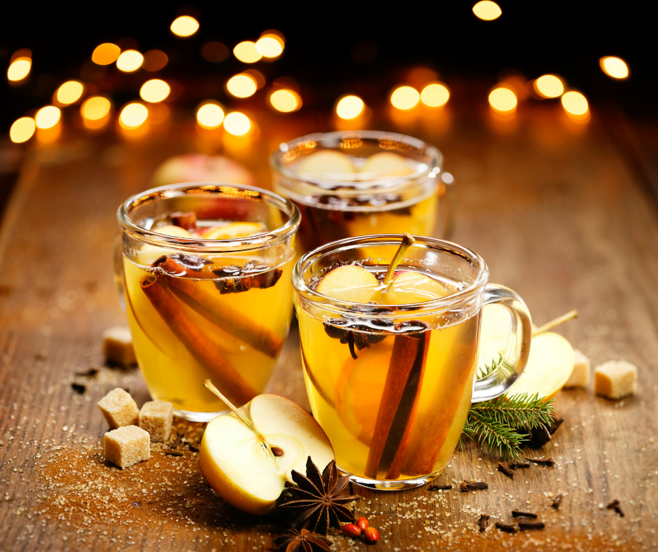 Two glasses of mulled cider, made in the Cotswolds